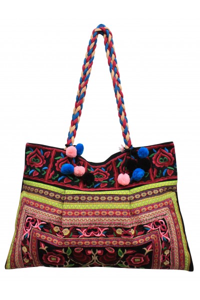 Embroidered canvas shoulder bag